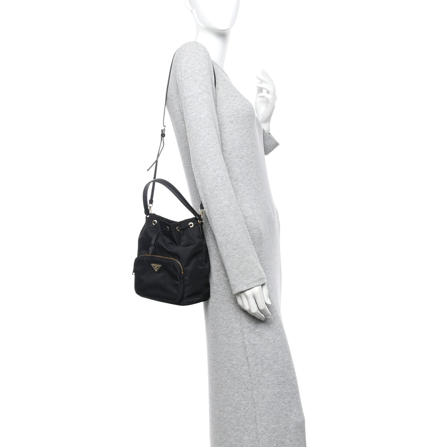 Saffiano Tessuto Nylon Mini Bucket Crossbody Bag Black