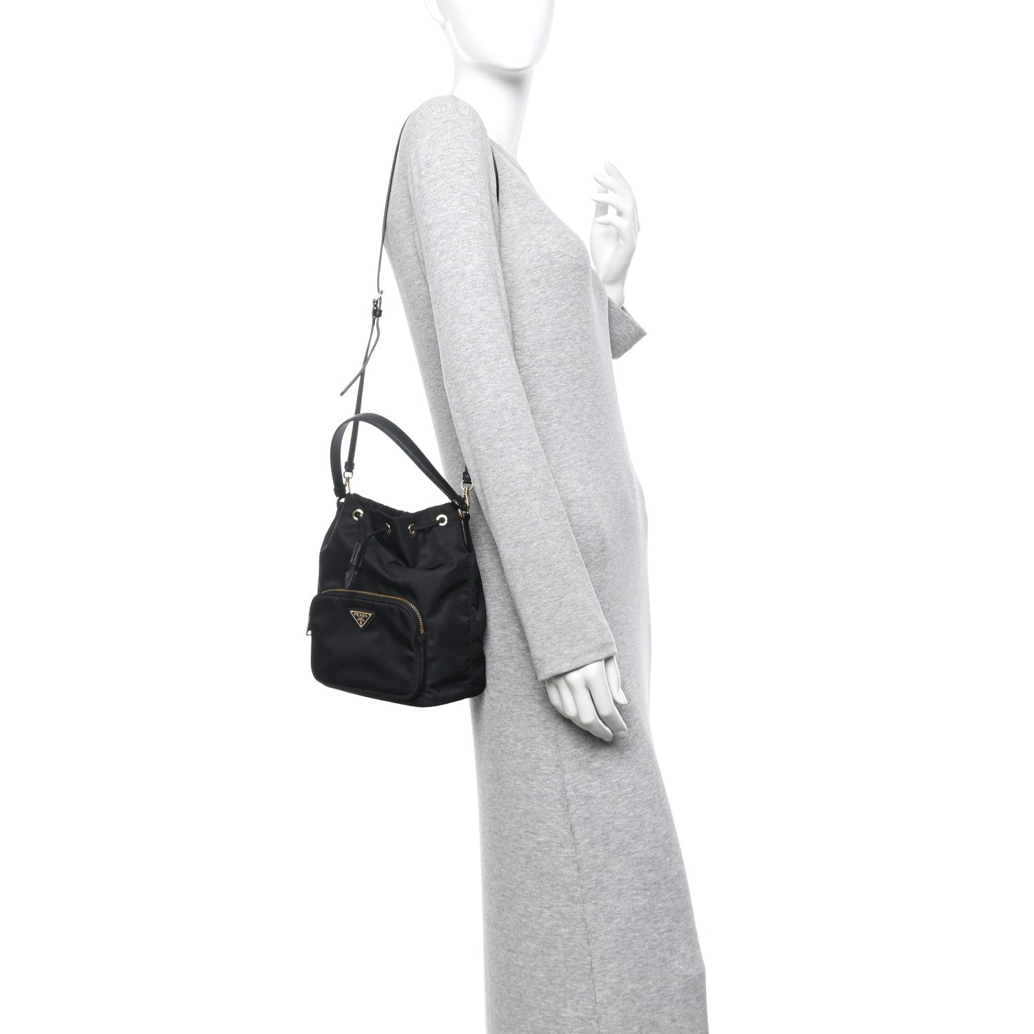 Prada Saffiano Tessuto Nylon Mini Bucket Crossbody Bag Black 2 of 15