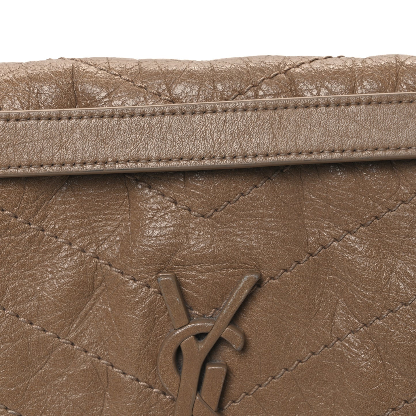 Crinkled Calfskin Matelasse Monogram Medium Niki Chain Satchel Natural Tan