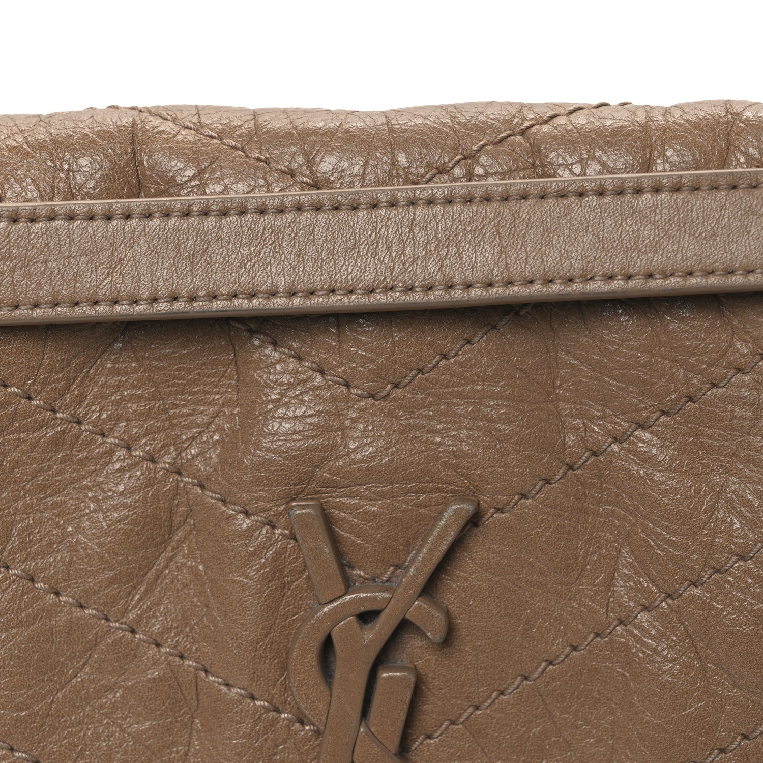 Saint Laurent Crinkled Calfskin Matelasse Monogram Medium Niki Chain Satchel Natural Tan 8 of 11