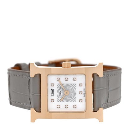 Hermes Stainless Steel Alligator Diamond Mother of Pearl 21mm Heure H Hour Quartz Watch Gris Perle 2 of 5