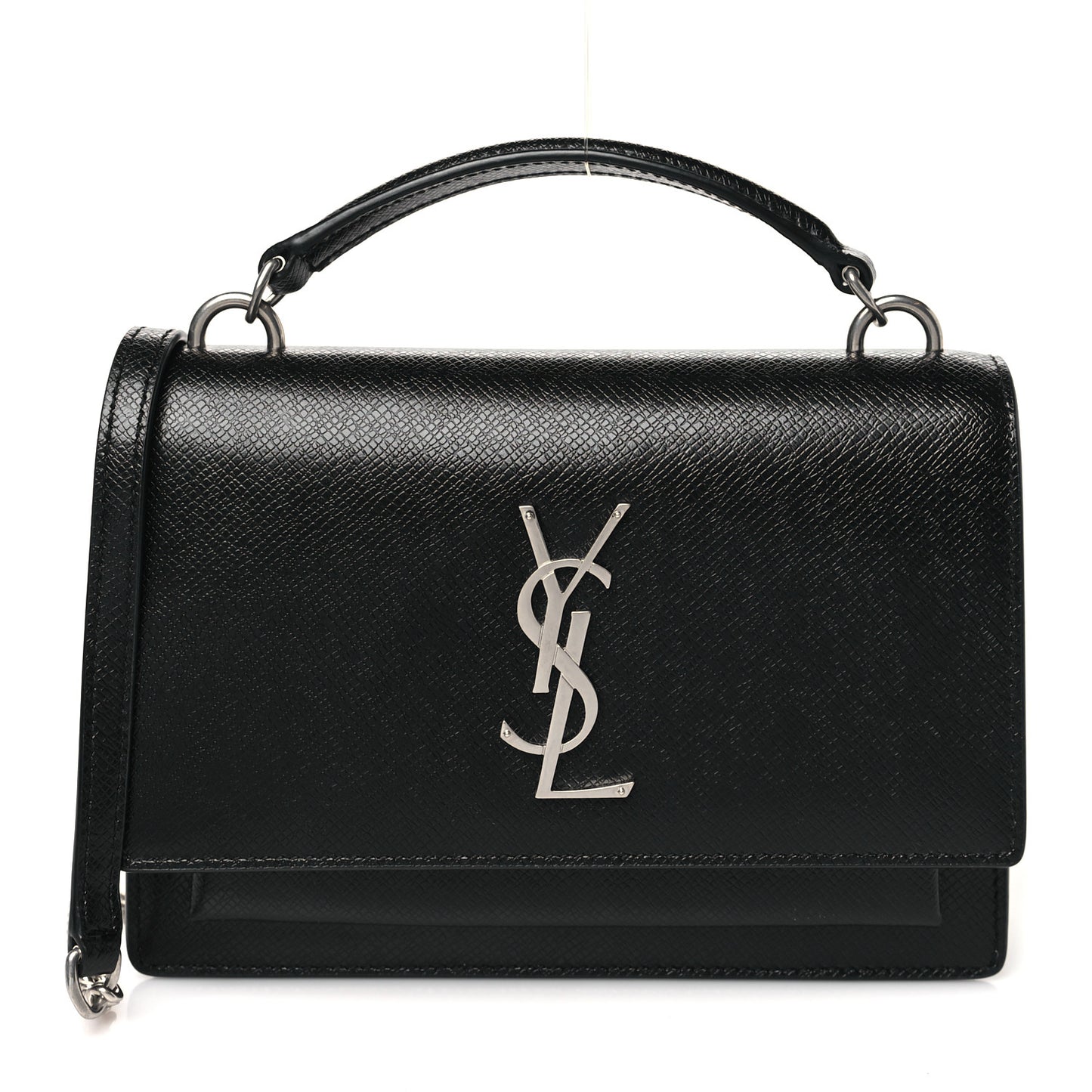Coated Bark Calfskin Sunset Chain Wallet Black