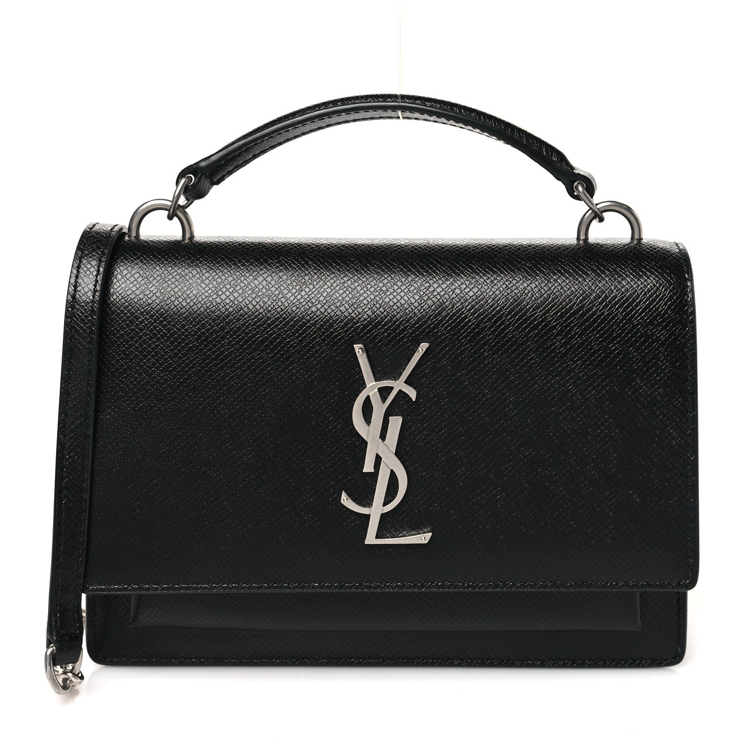Saint Laurent Coated Bark Calfskin Sunset Chain Wallet Black 1 of 9
