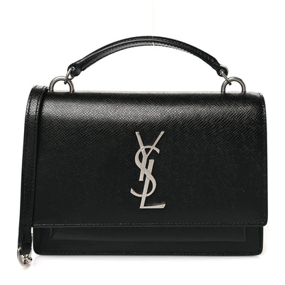 Saint Laurent Coated Bark Calfskin Sunset Chain Wallet Black 1 of 9