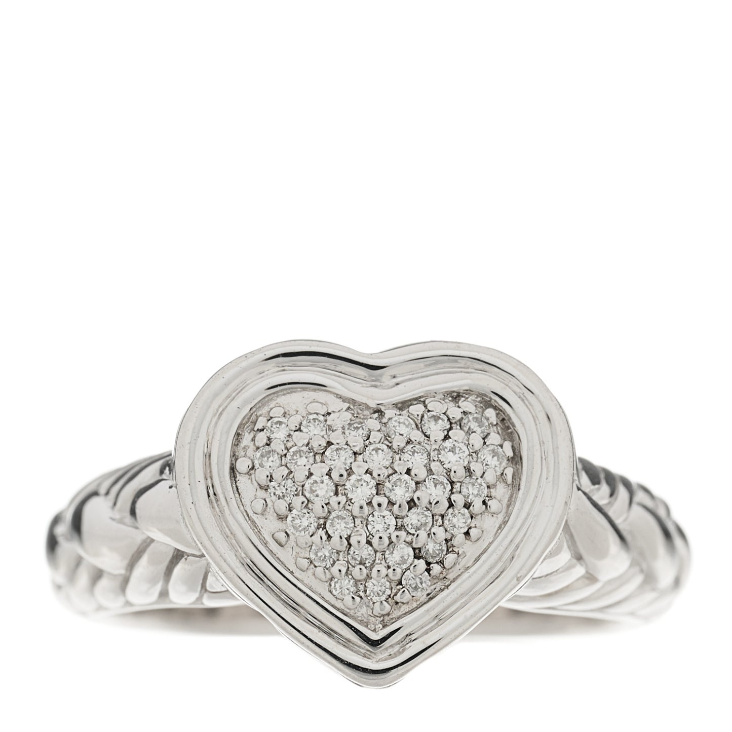 Sterling Silver Diamond Kepang Pave Heart Ring 55 7.25