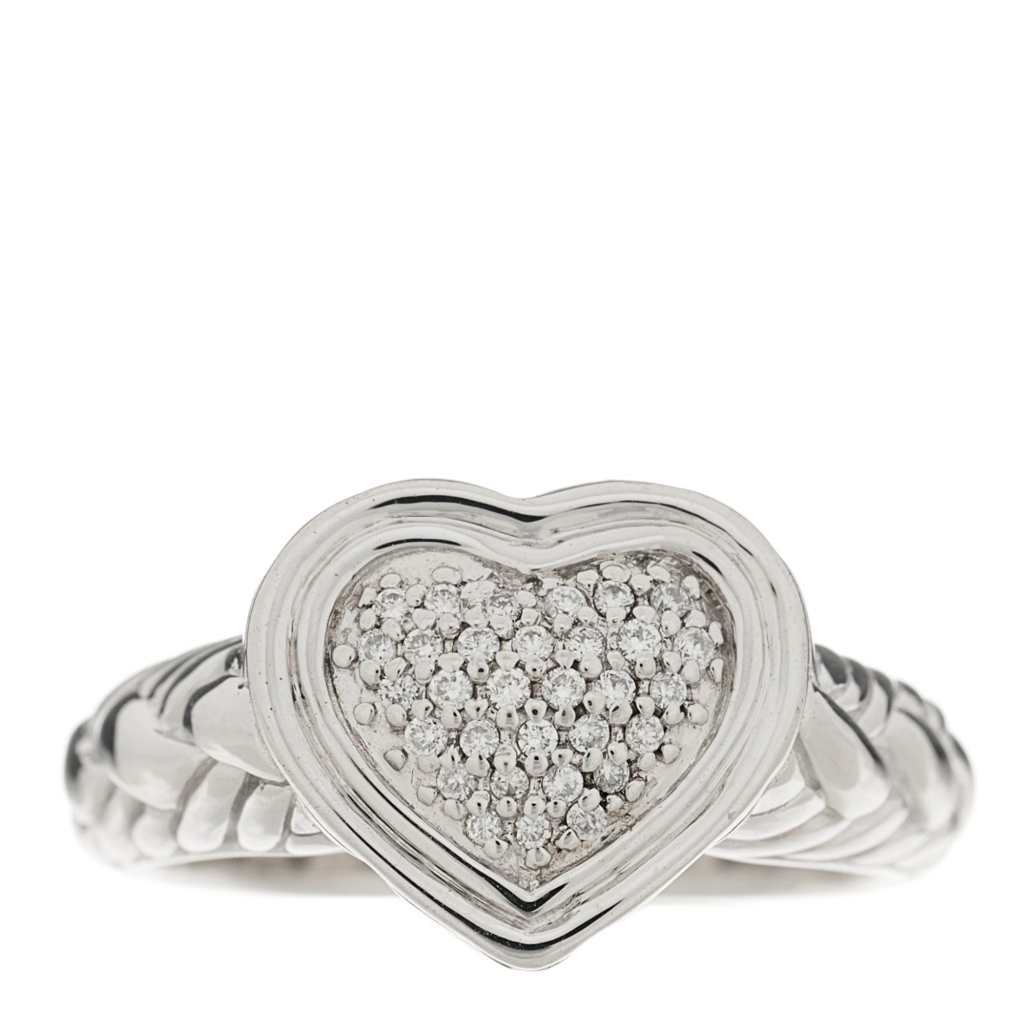 John Hardy Sterling Silver Diamond Kepang Pave Heart Ring 55 7.25 1 of 5