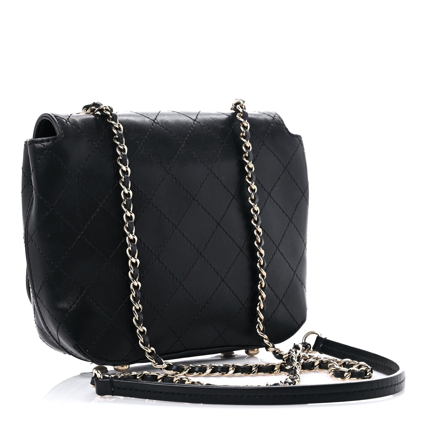 Calfskin Stitched Small Covered CC Flap Bag Black