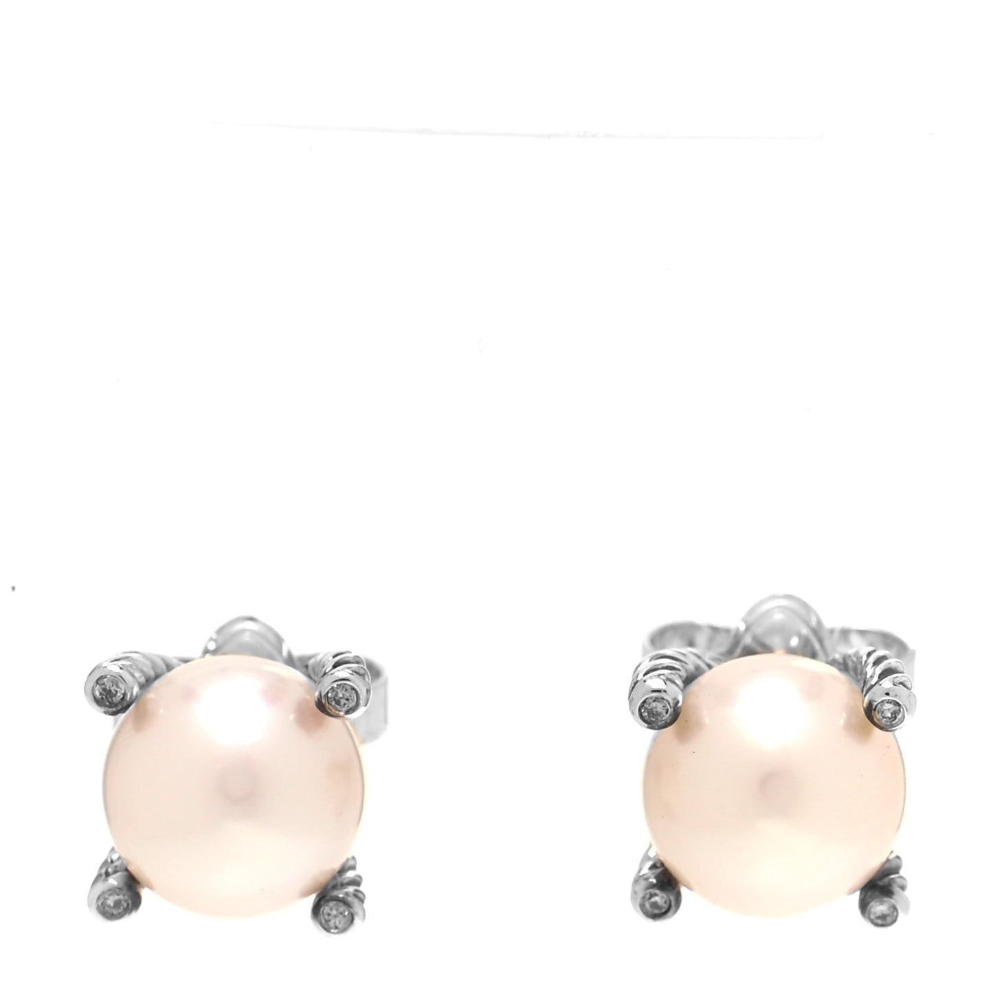 Sterling Silver Diamond Pearl 10mm Cable Stud Earrings