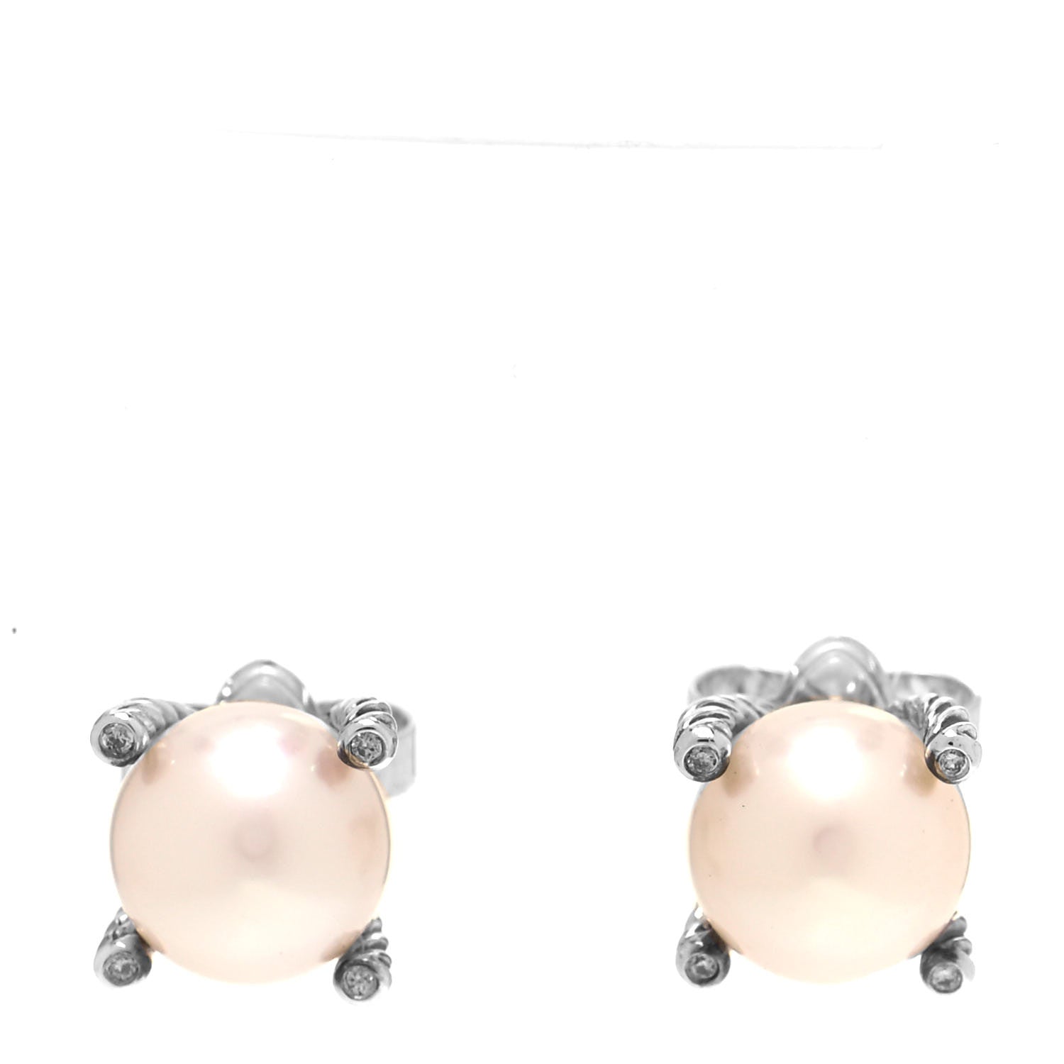 David Yurman Sterling Silver Diamond Pearl 10mm Cable Stud Earrings 1 of 6