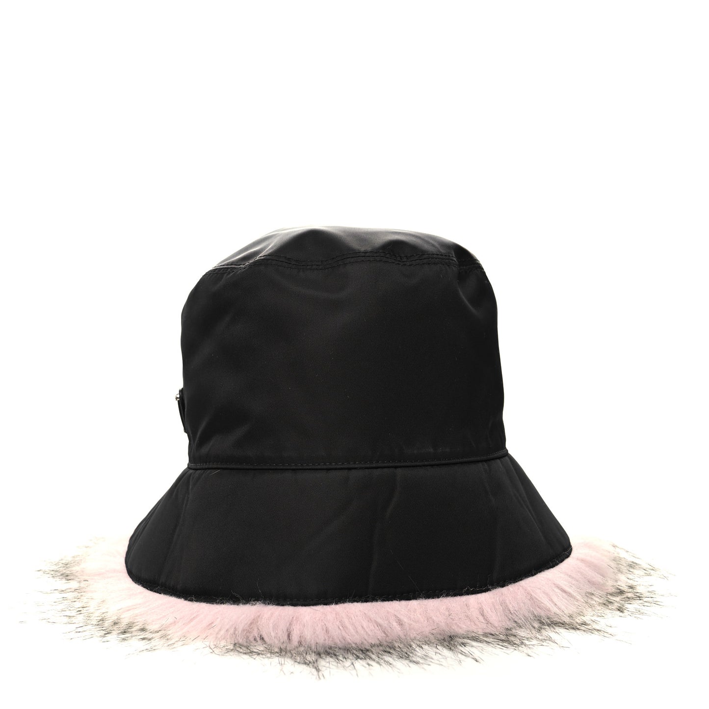 Re-Nylon Faux Fur Metal Triangle Logo Womens Bucket Hat M Black Alabastro