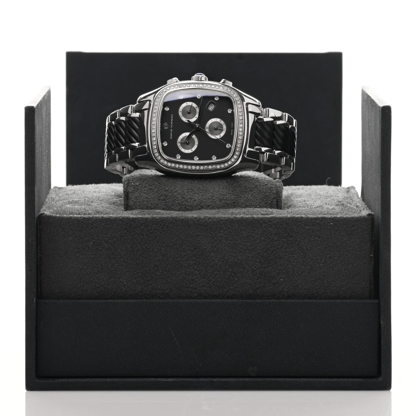 Stainless Steel Rubber Diamond Bezel 35mm Thoroughbred Chronograph Quartz Watch Black