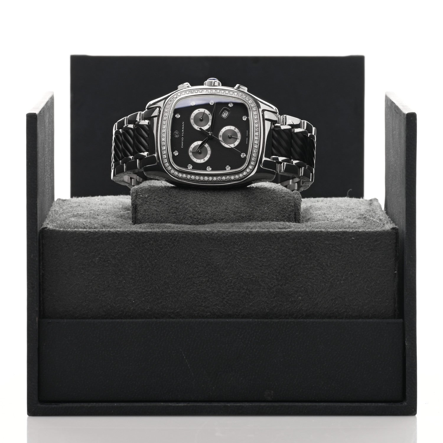 David Yurman Stainless Steel Rubber Diamond Bezel 35mm Thoroughbred Chronograph Quartz Watch Black 5 of 5