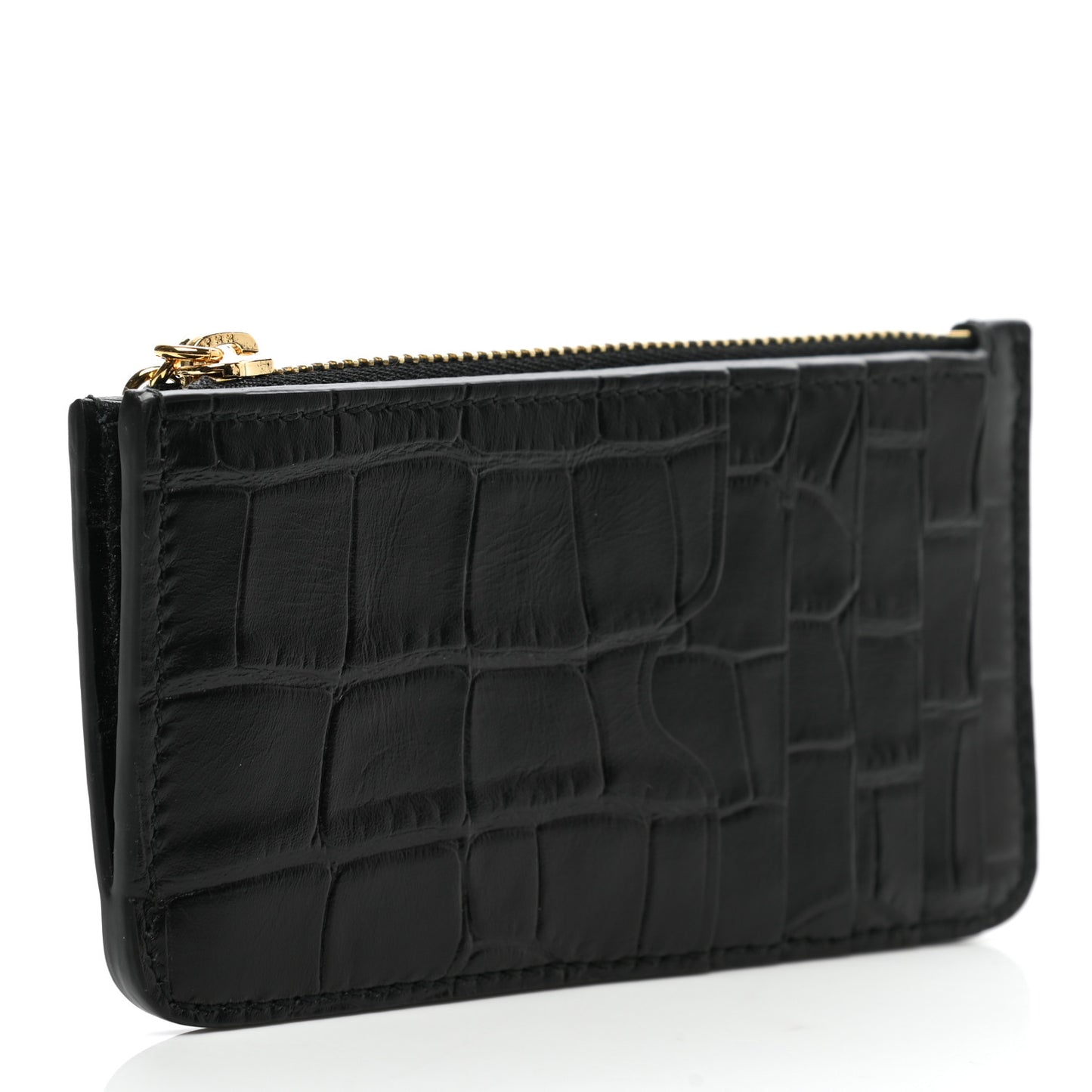 Calfskin Crocodile Embossed Card Holder Wallet Black