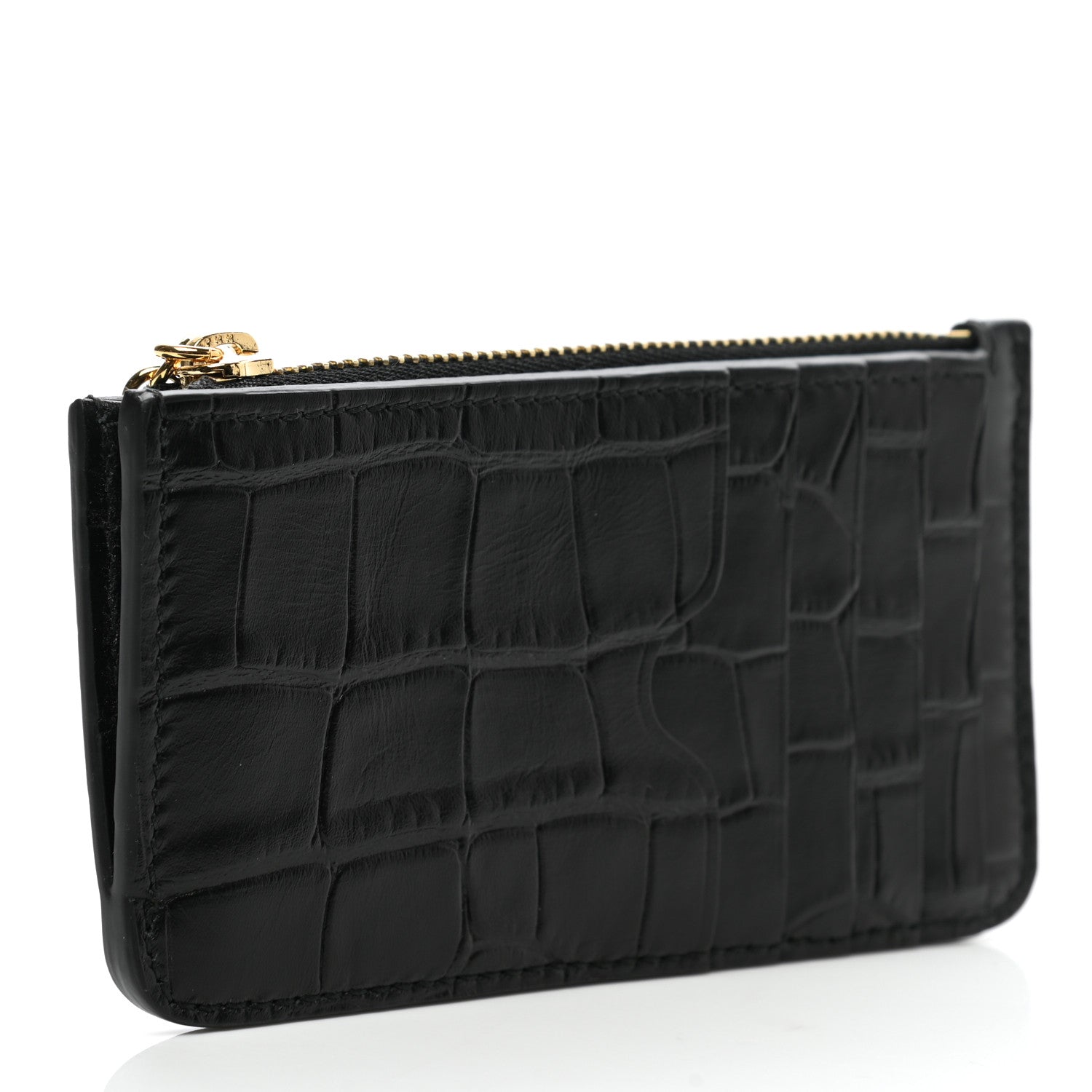 Alexander McQueen Calfskin Crocodile Embossed Card Holder Wallet Black 3 of 8