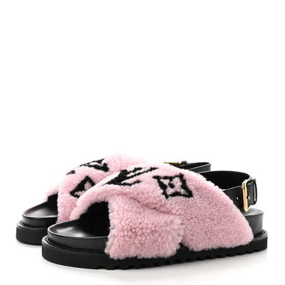 Louis Vuitton Shearling Paseo Sandals 38.5 Pink 3 of 7