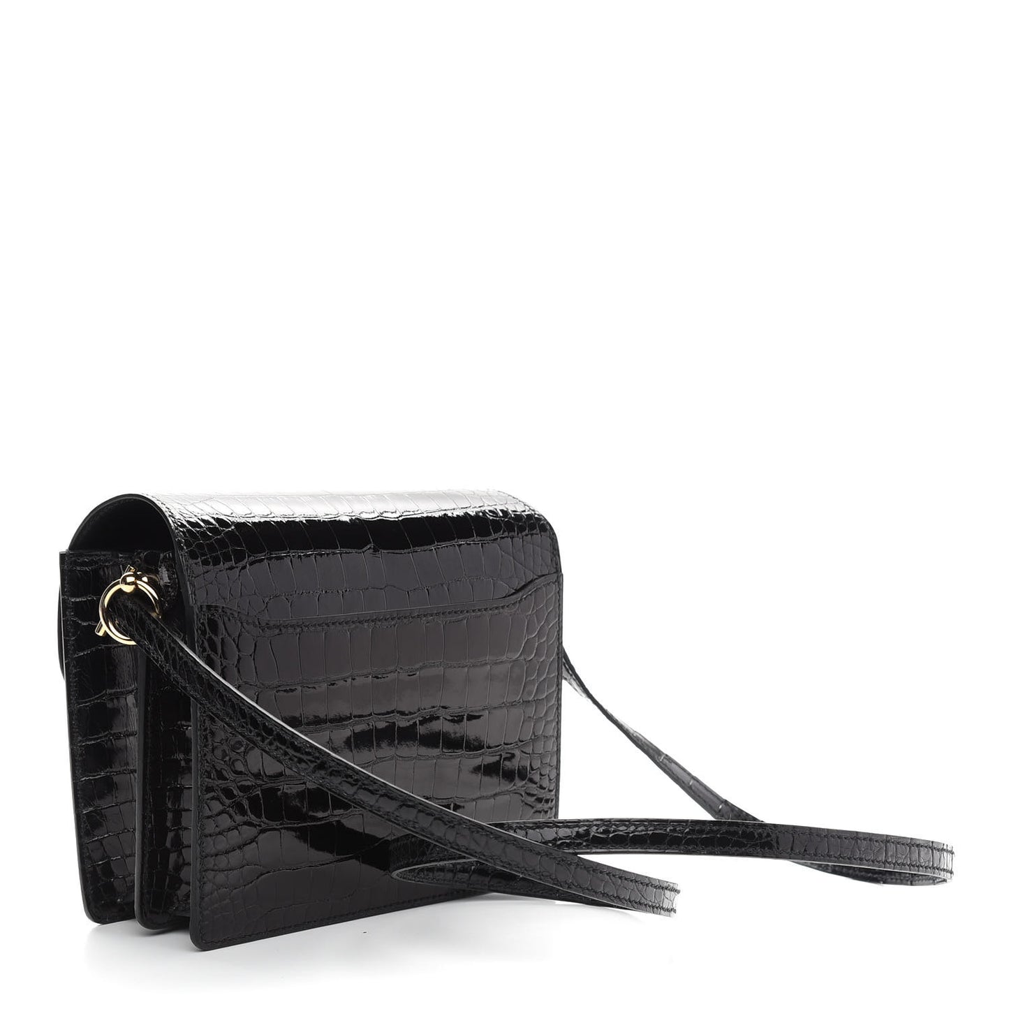 Shiny Alligator Mini Sac Roulis Black