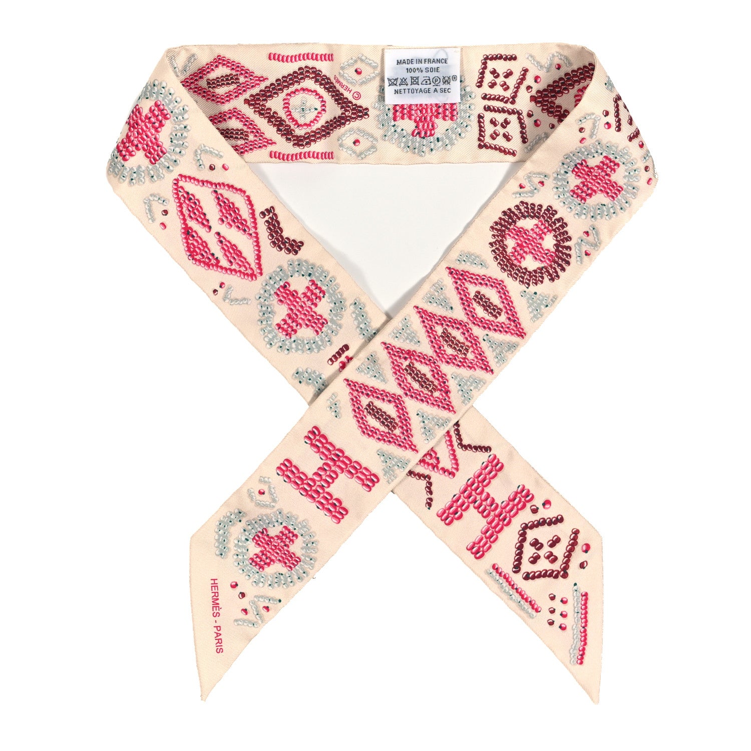 Hermes Silk Kelly En Perles Twilly Creme Framboise 1 of 3