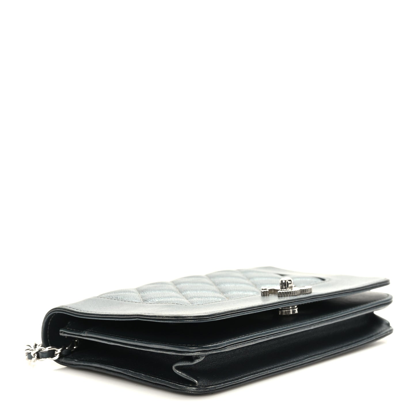 Caviar Quilted Vintage Mademoiselle Wallet On Chain WOC Dark Grey