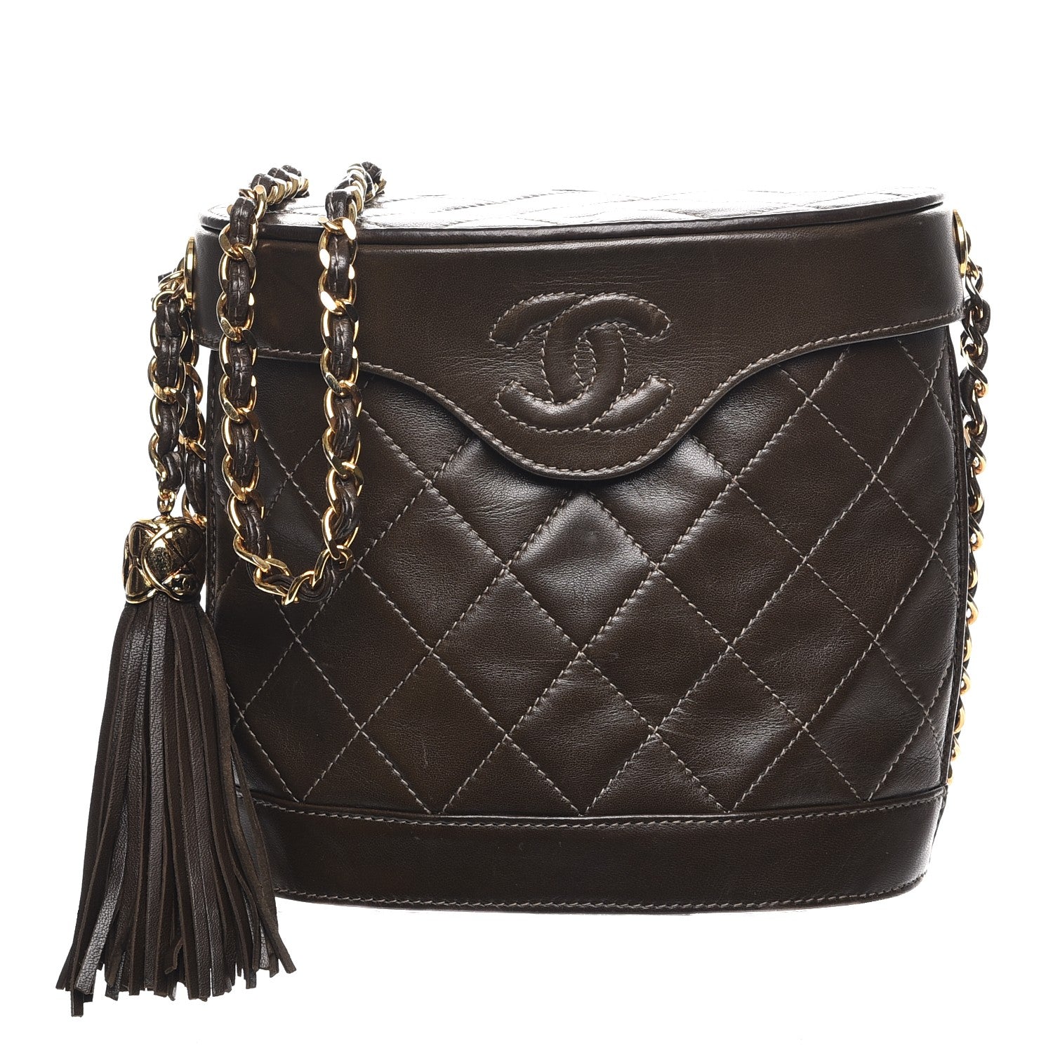 Chanel Lambskin Quilted Tassel Shoulder Bag Dark Brown 1 of 8