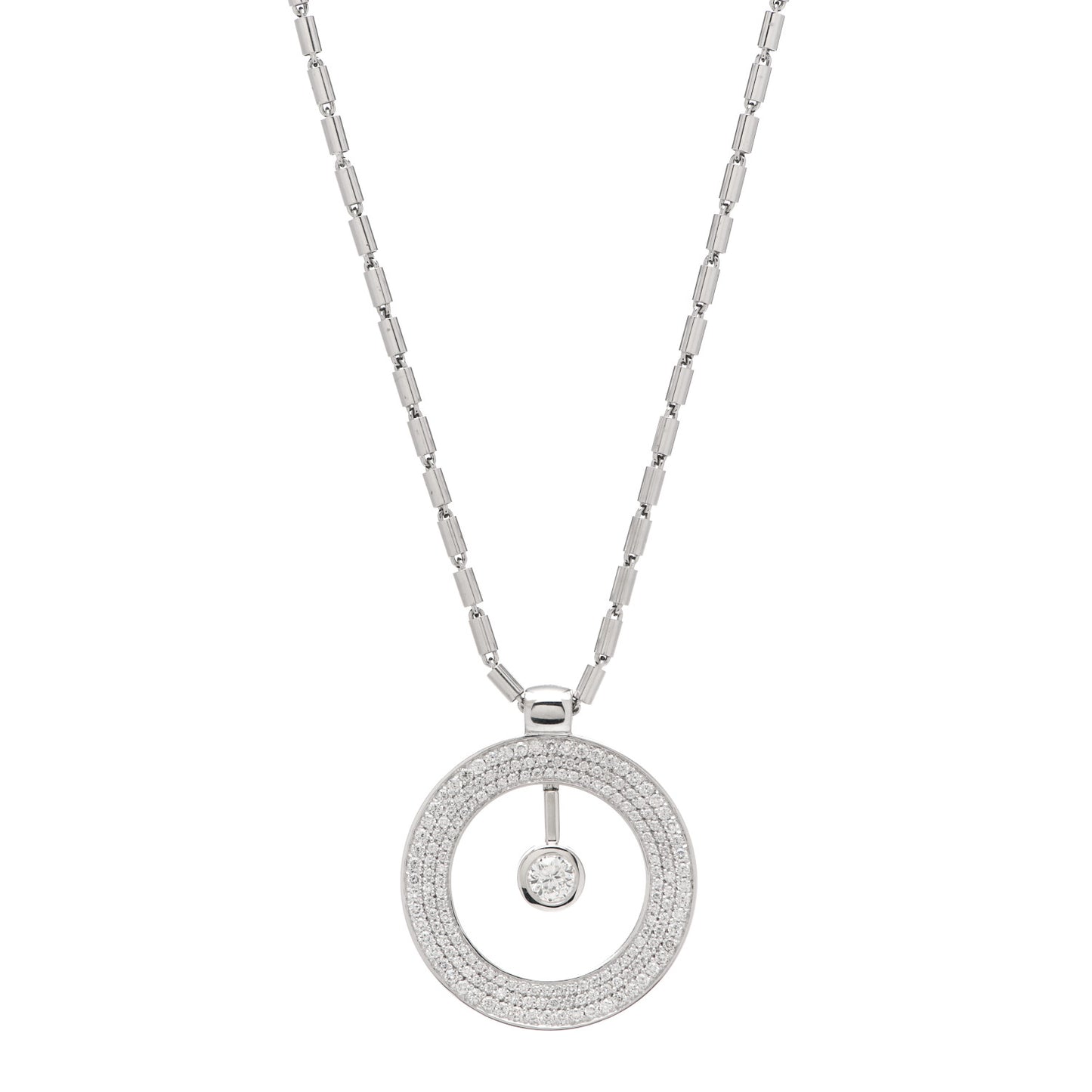 18K White Gold Diamond Large Cento O Pendant Necklace