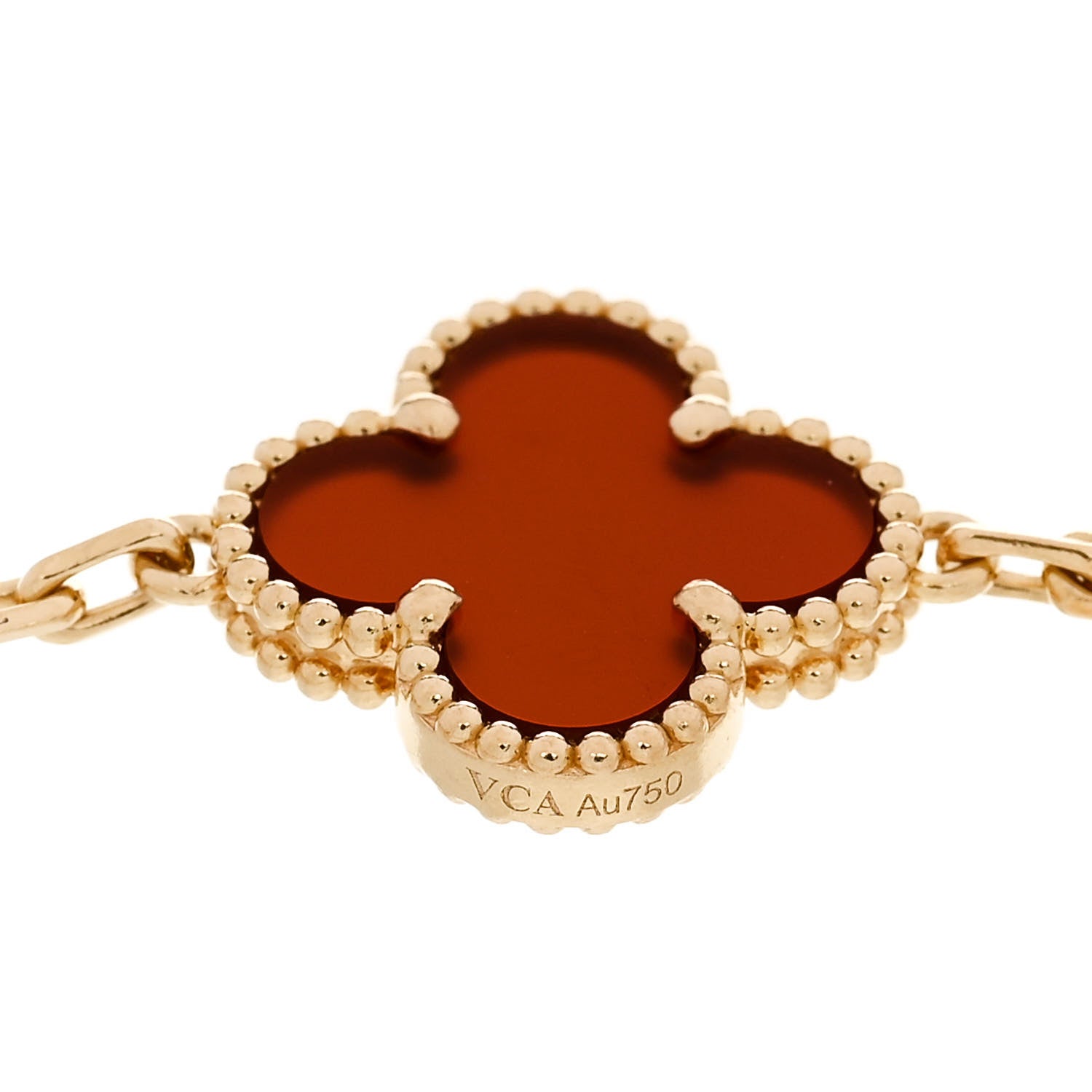 Van Cleef & Arpels 18K Yellow Gold Carnelian 5 Motifs Vintage Alhambra Bracelet 4 of 4