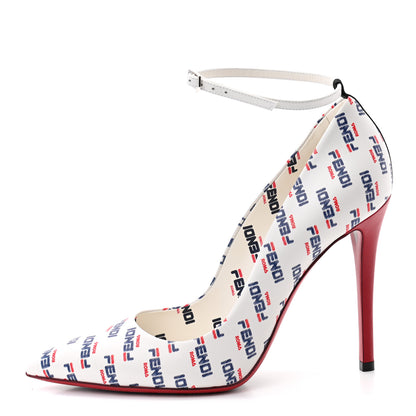 Fendi X FILA Vitello Mania Logo Print High Heel Pumps 40 White Blue Red Fragola 1 of 7