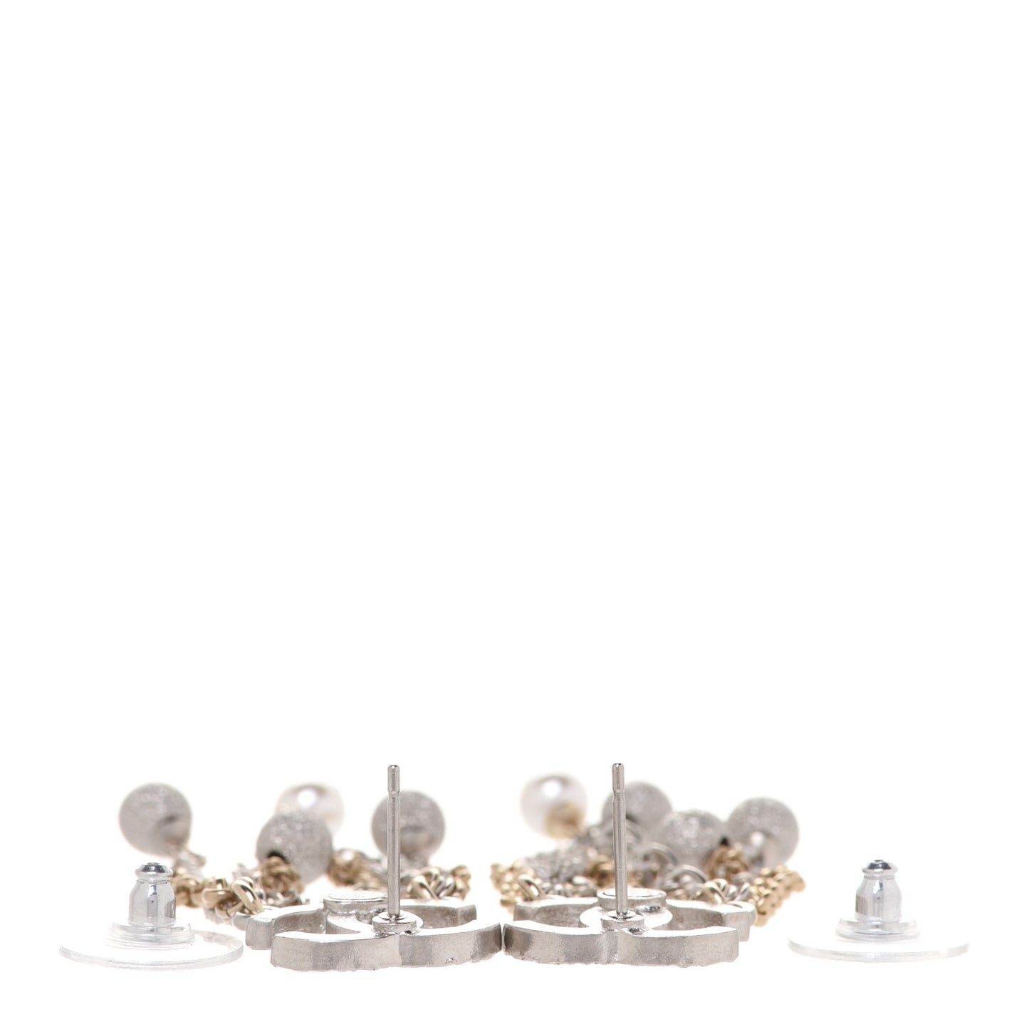 Pearl Beaded Chain CC Dangle Earrings Gold Silver
