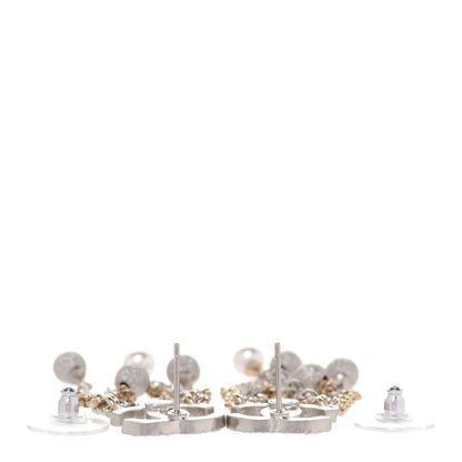 Chanel Pearl Beaded Chain CC Dangle Earrings Gold Silver 3 of 5