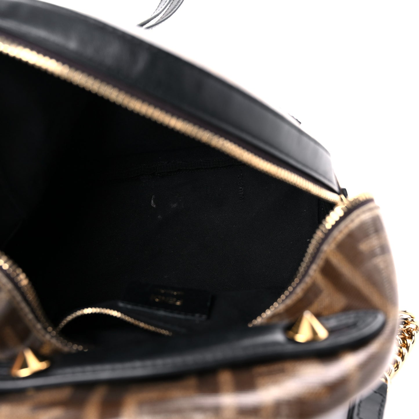 Glazed Fabric Vitello Century FF 1974 Stamp Patch Mini Backpack Mogano Panna Black