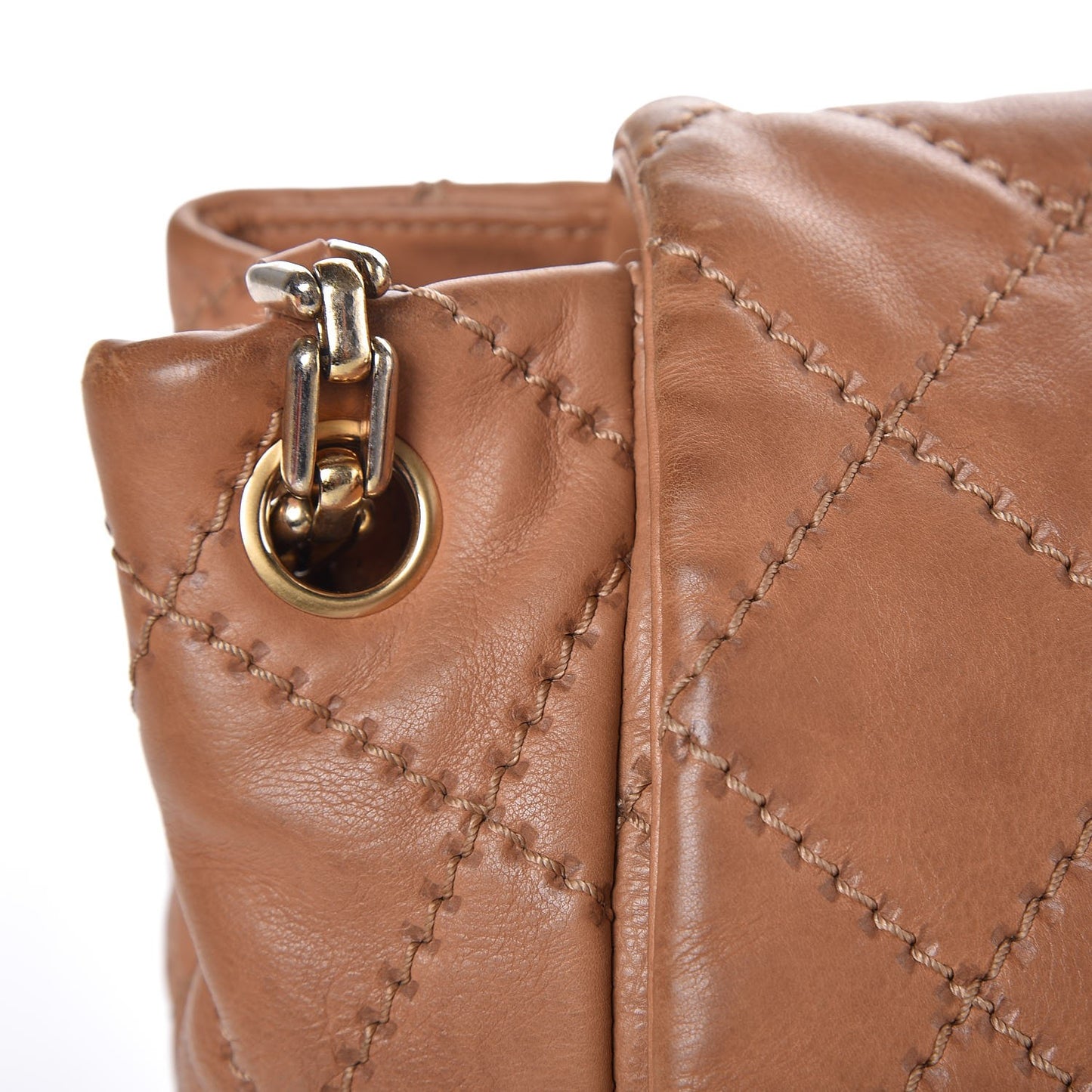 Calfskin Quilted Retro Chain Accordion Flap Dark Beige