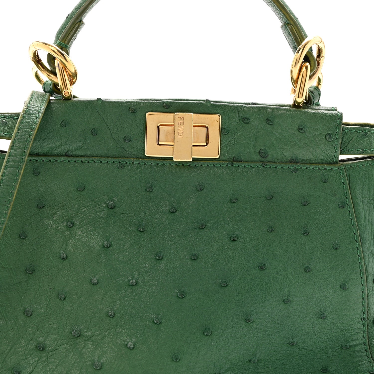 Fendi Ostrich Shiny Nappa Mini Peekaboo I SEE U Satchel Green 9 of 16