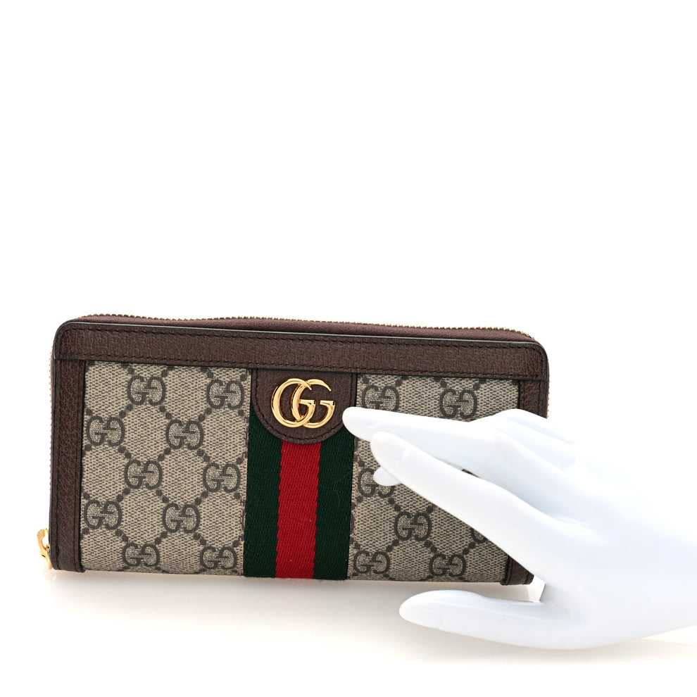 Gucci GG Supreme Monogram Web Ophidia Zip Around Wallet Brown 1864195 ...