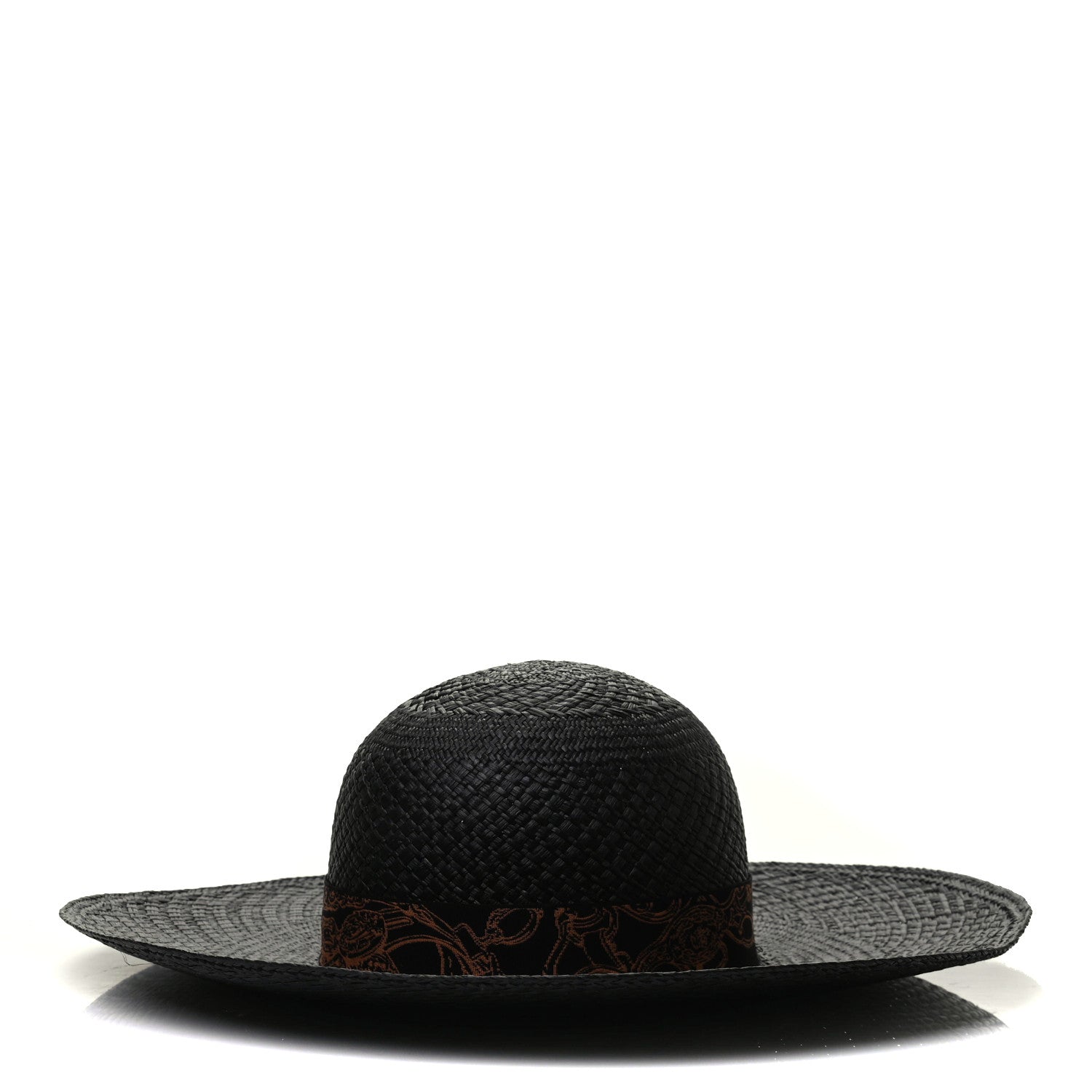 Hermes Straw Brides De Gala Panama Carrousel Hat 57 Black Terracotta 1 of 8