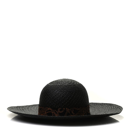 Hermes Straw Brides De Gala Panama Carrousel Hat 57 Black Terracotta 1 of 8
