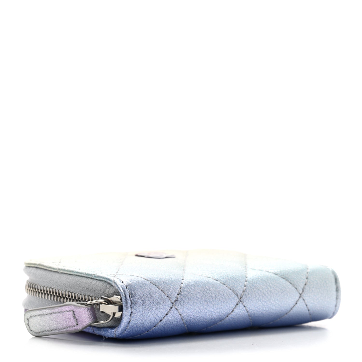 Chanel Gradient Metallic Calfskin Quilted Zip Around Coin Purse Wallet Silver Blue Yellow Purple 4 of 7