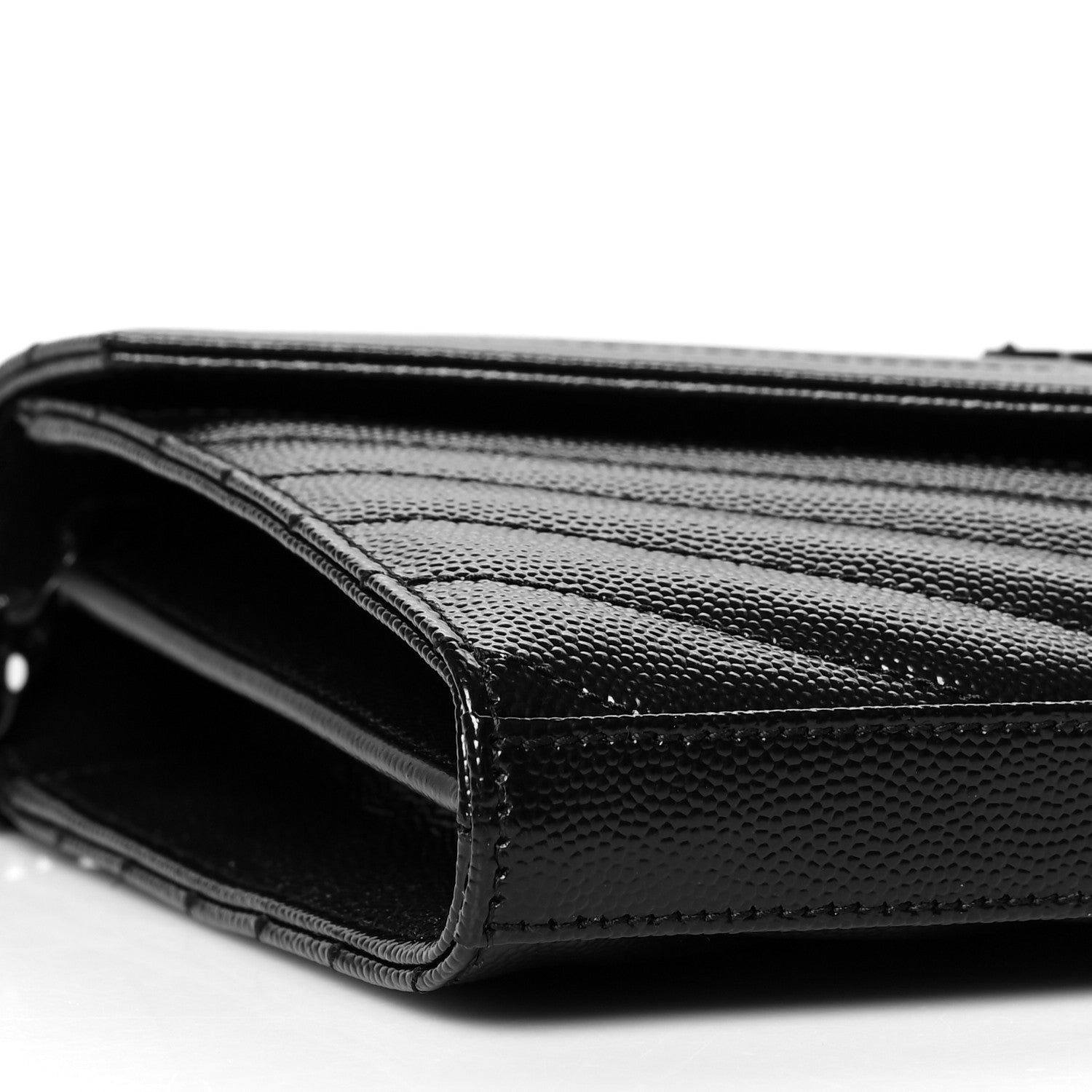 Saint Laurent Grain De Poudre Matelasse Chevron Monogram Chain Wallet Black 9 of 10