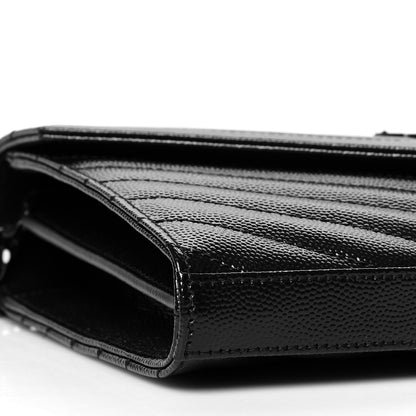 Saint Laurent Grain De Poudre Matelasse Chevron Monogram Chain Wallet Black 9 of 10