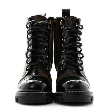 Louis Vuitton Patent Calfskin Monogram Star Trail Ankle Boots 35 Black 2 of 8
