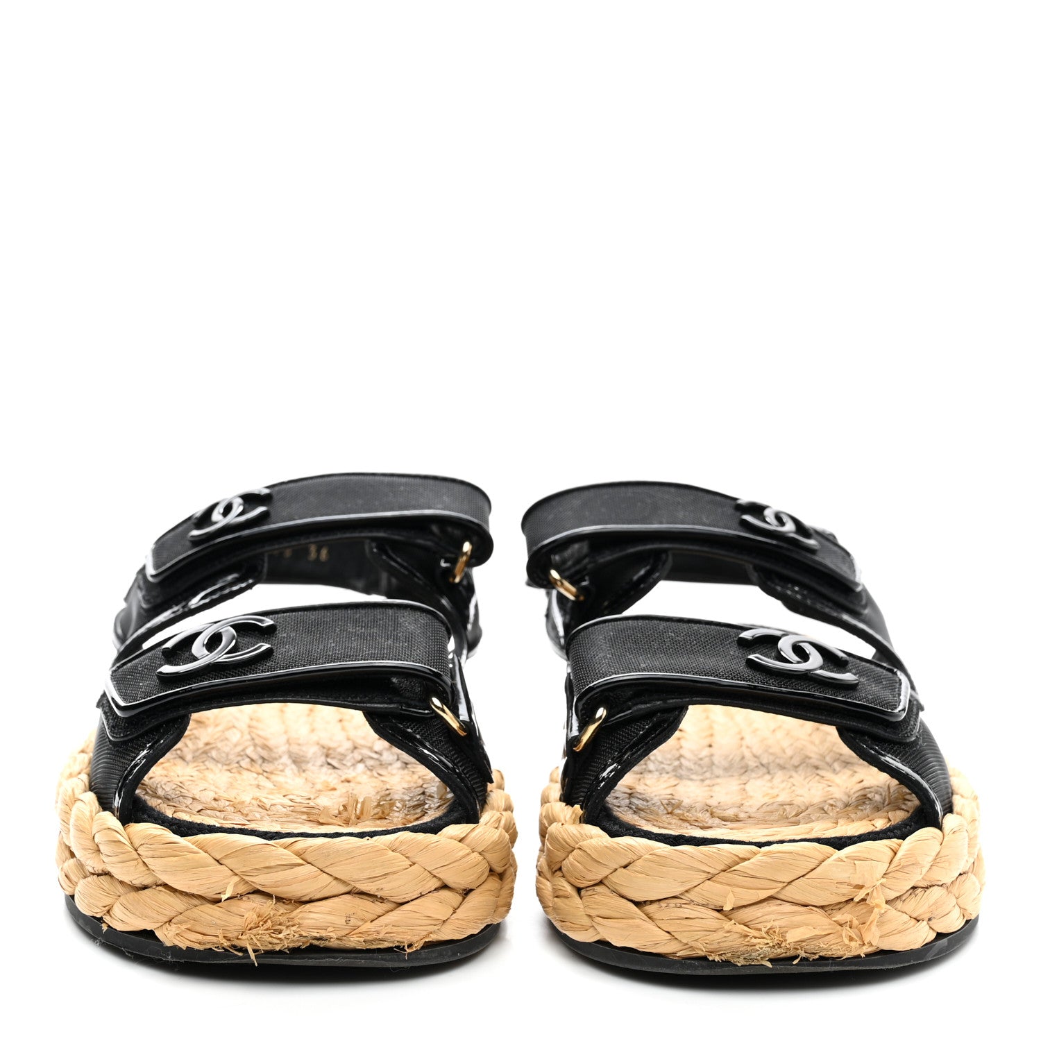 Chanel Mesh Patent Calfskin Velcro Dad Sandals 36 Black 2 of 16