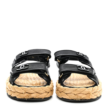 Chanel Mesh Patent Calfskin Velcro Dad Sandals 36 Black 2 of 16
