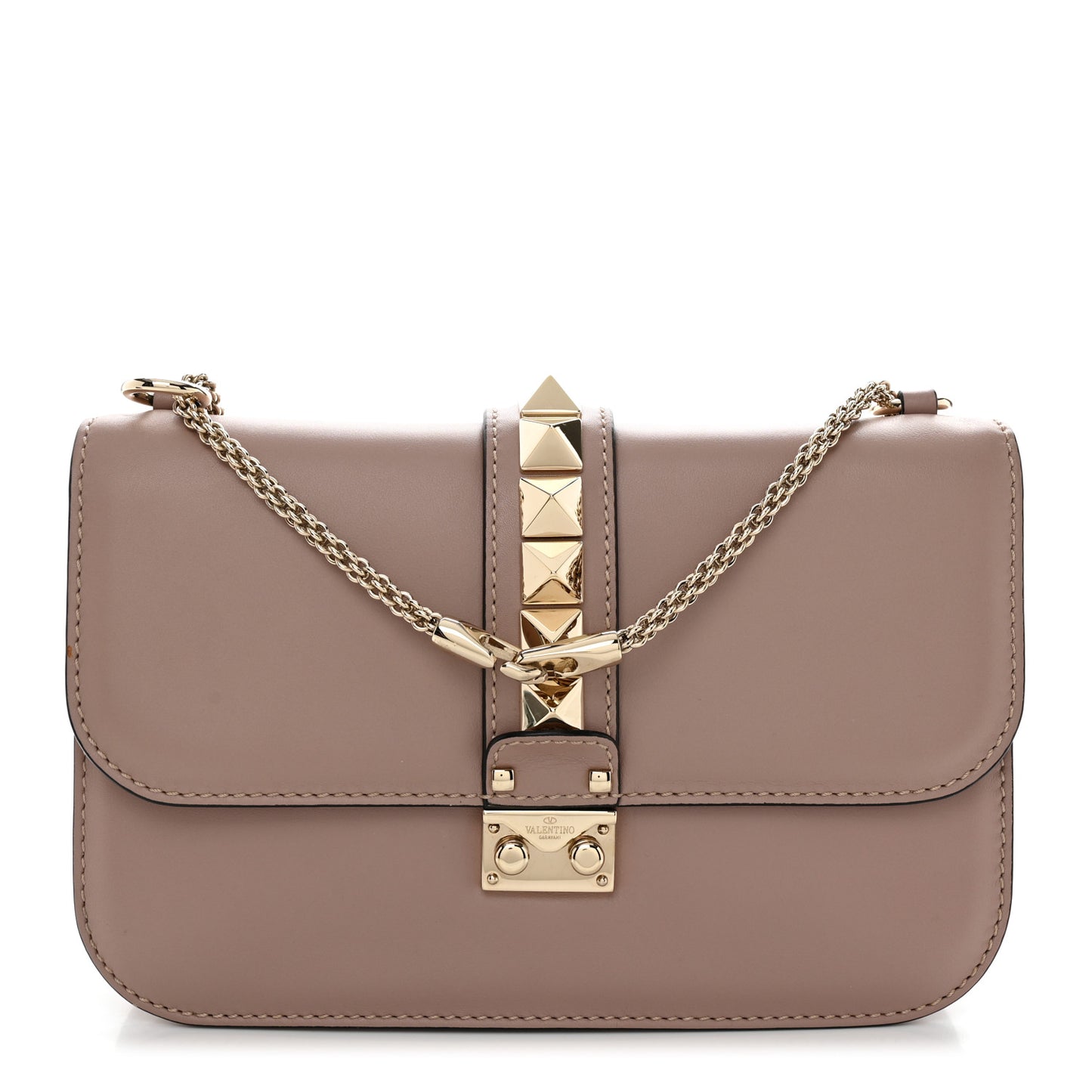 Vitello Medium Glam Lock Rockstud Flap Poudre