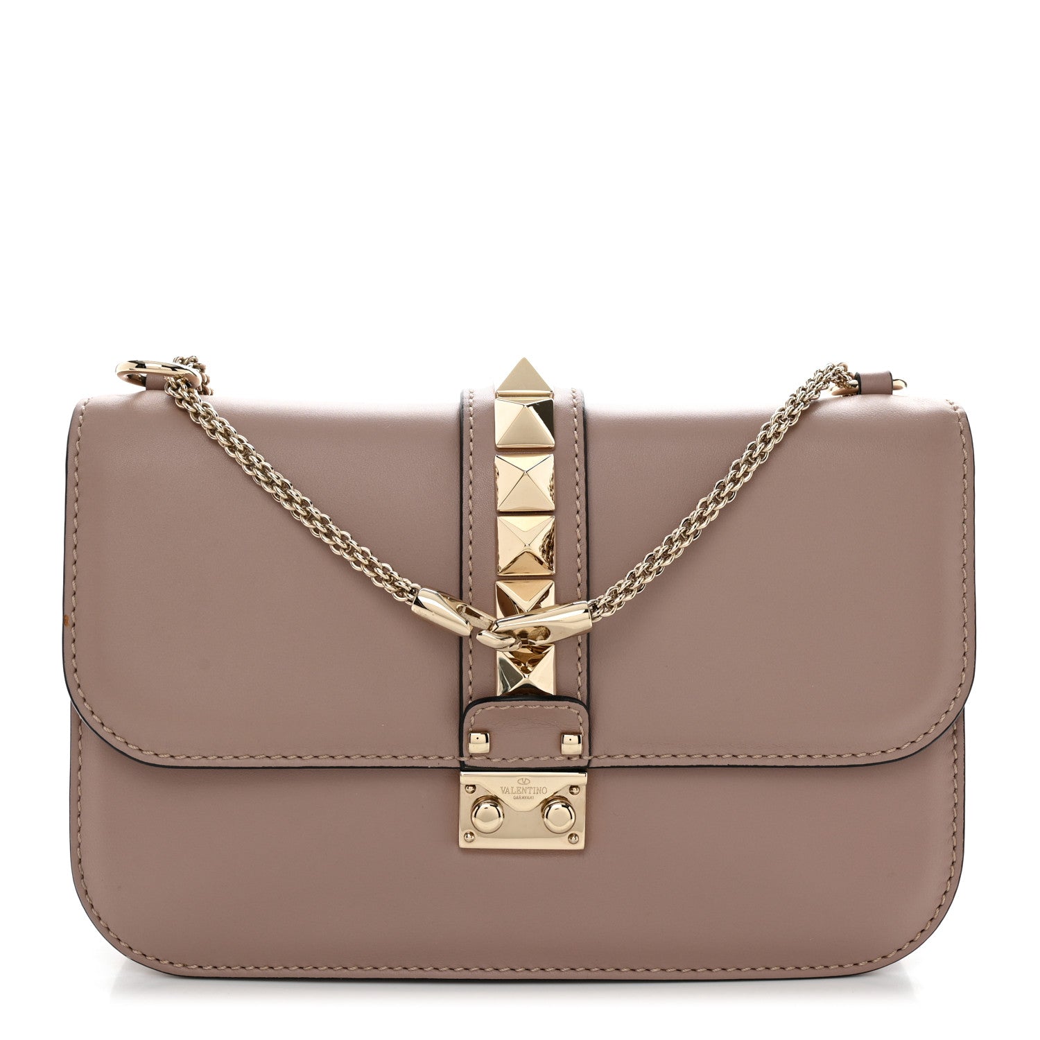 Valentino Garavani Vitello Medium Glam Lock Rockstud Flap Poudre 1 of 10