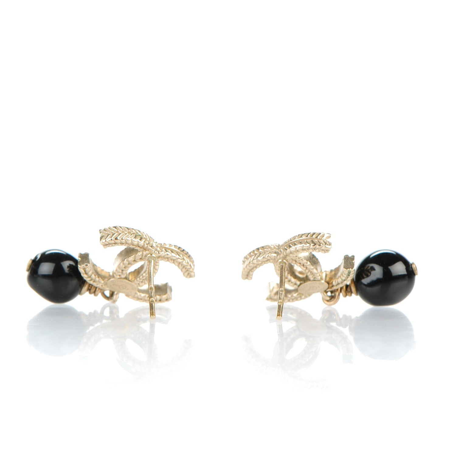 Chanel CC Bead Drop Earrings Gold Black 3 of 5