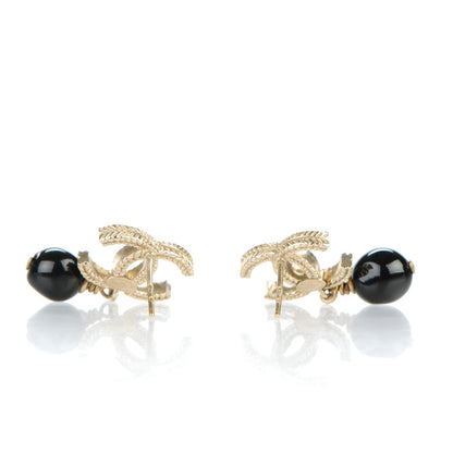 Chanel CC Bead Drop Earrings Gold Black 3 of 5