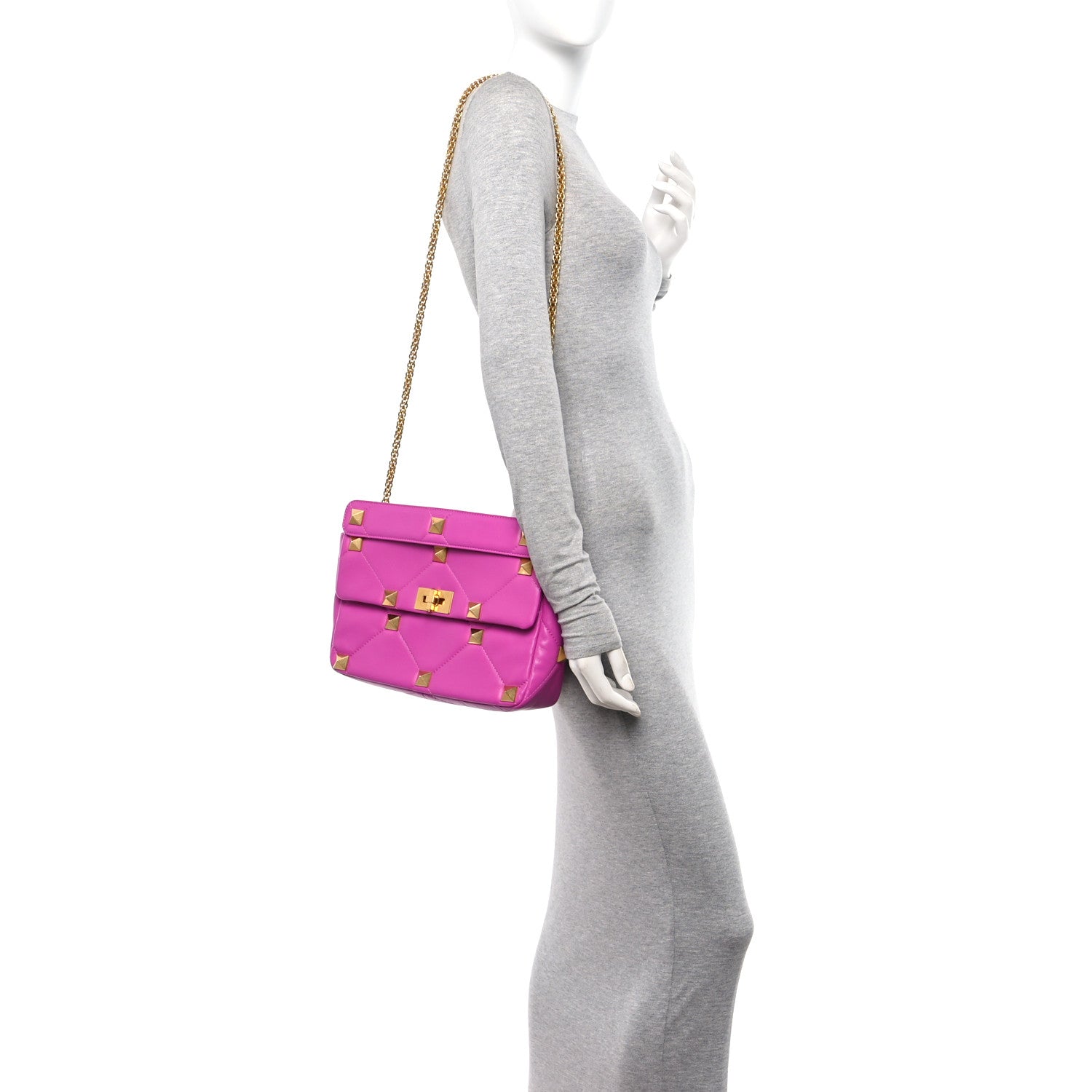 Valentino Garavani Nappa Large Roman Stud Shoulder Bag Radiant Orchid 2 of 9
