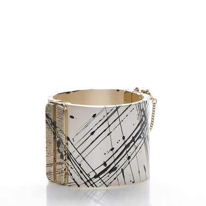 Chanel Matte Jackson Pollock Splattered Paint CC Cuff Ivory 3 of 7