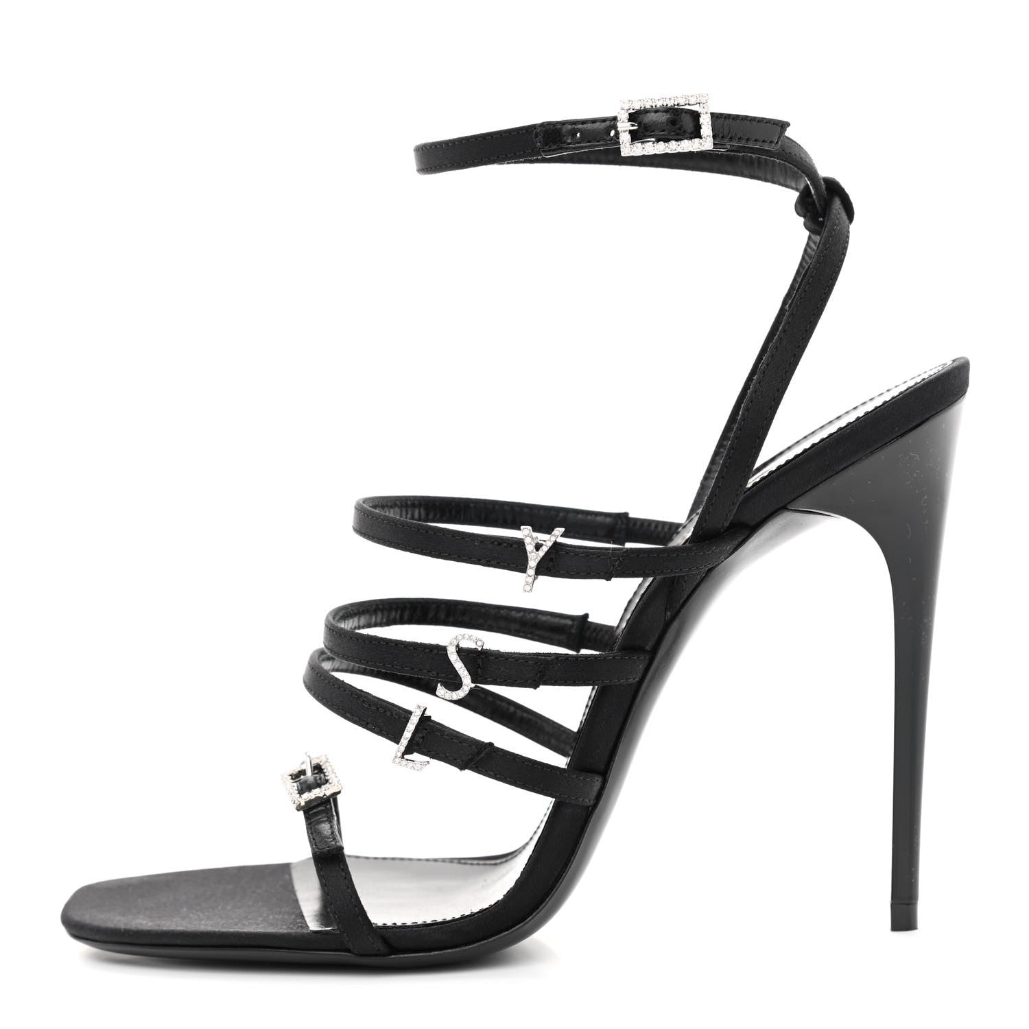 Saint Laurent Satin Crystal Jerry Sandals 38 Black 1 of 8