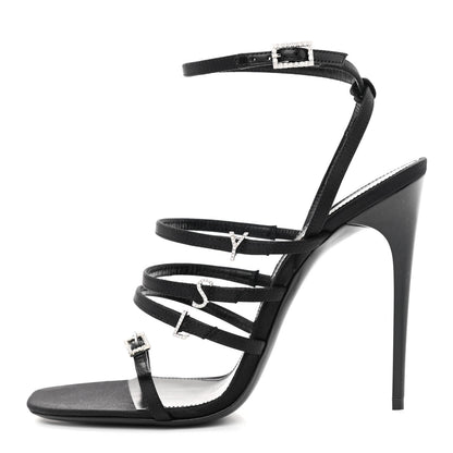 Saint Laurent Satin Crystal Jerry Sandals 38 Black 1 of 8