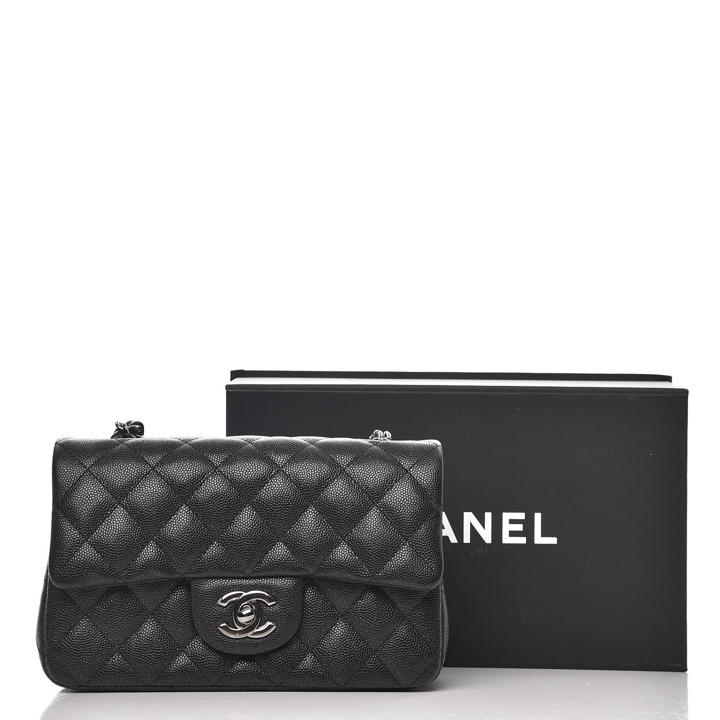 Iridescent Caviar Quilted Mini Rectangular Flap Black