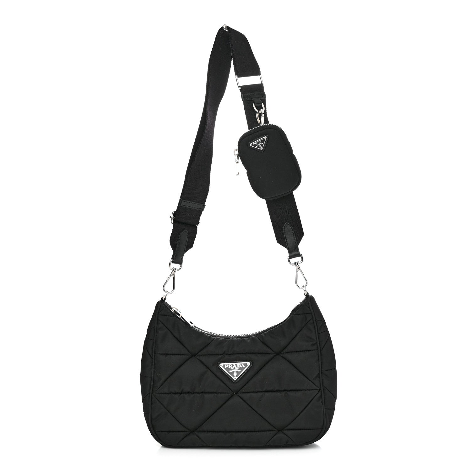 Prada Re-Nylon Triangle Padded Patchwork Shoulder Bag Black 1 of 11